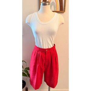 Ambitions Pleated Shorts‎ Womens Size 6 Red Vintage High Waisted Linen Blend USA